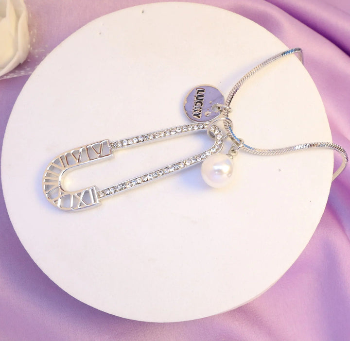 Lucky Safety Pin Necklace - Silver