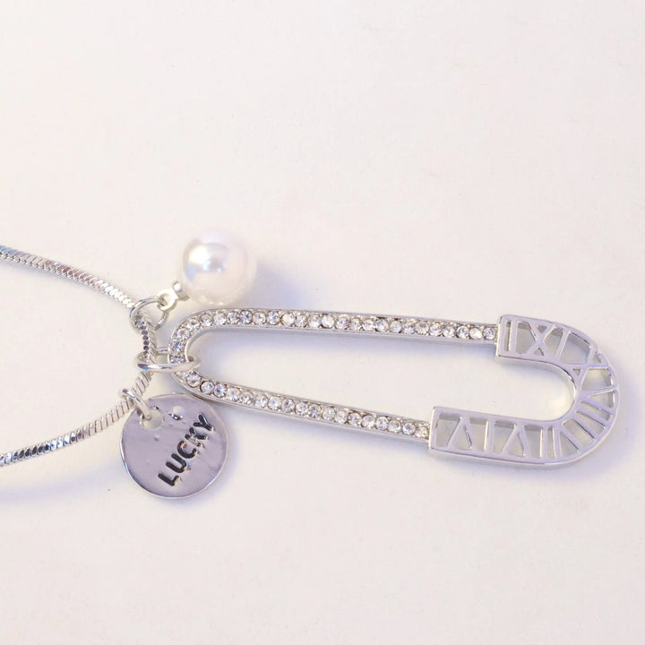 Lucky Safety Pin Necklace - Silver