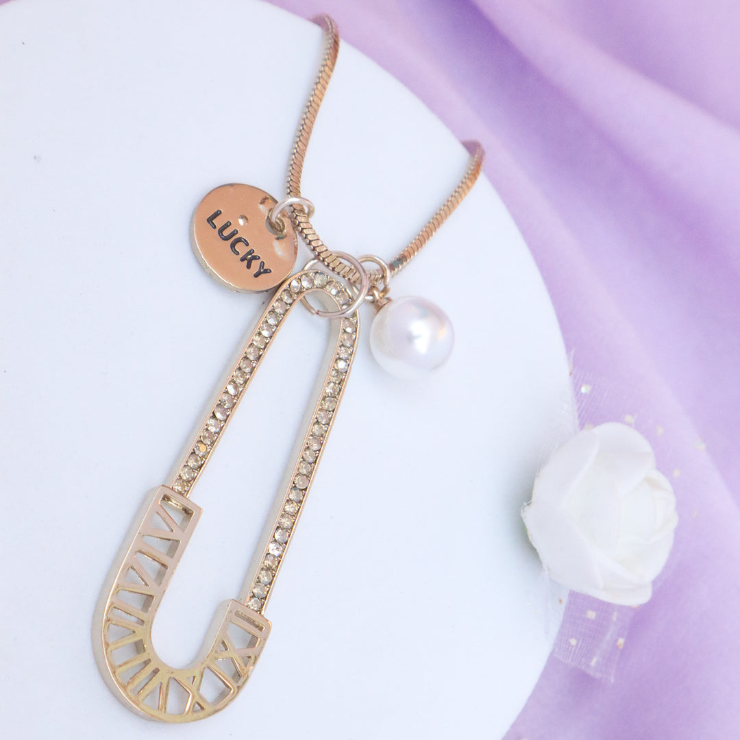 Lucky Safety Pin Necklace - Gold