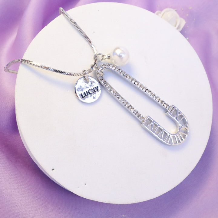 Lucky Safety Pin Necklace - Silver