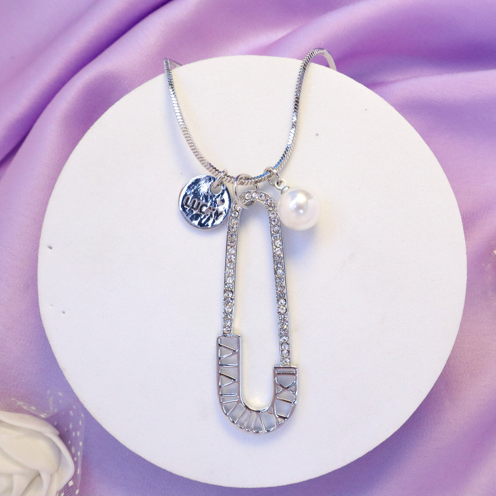 Lucky Safety Pin Necklace - Silver