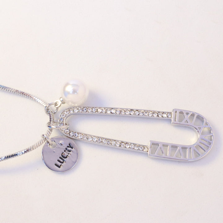Lucky Safety Pin Necklace - Silver