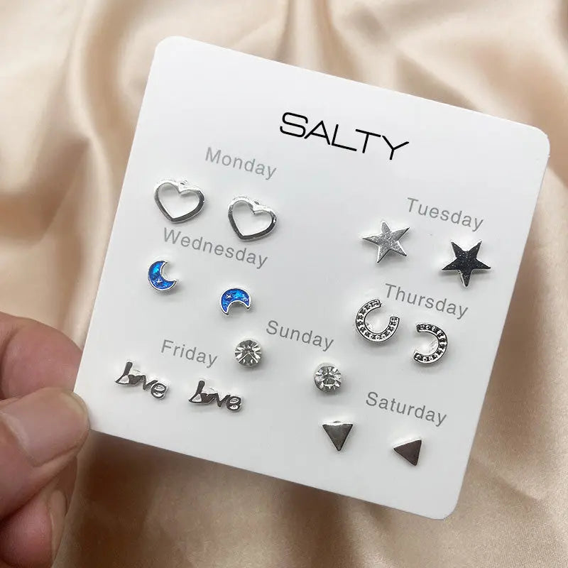 "Midnight" Weekly 7 Stud Earrings Set