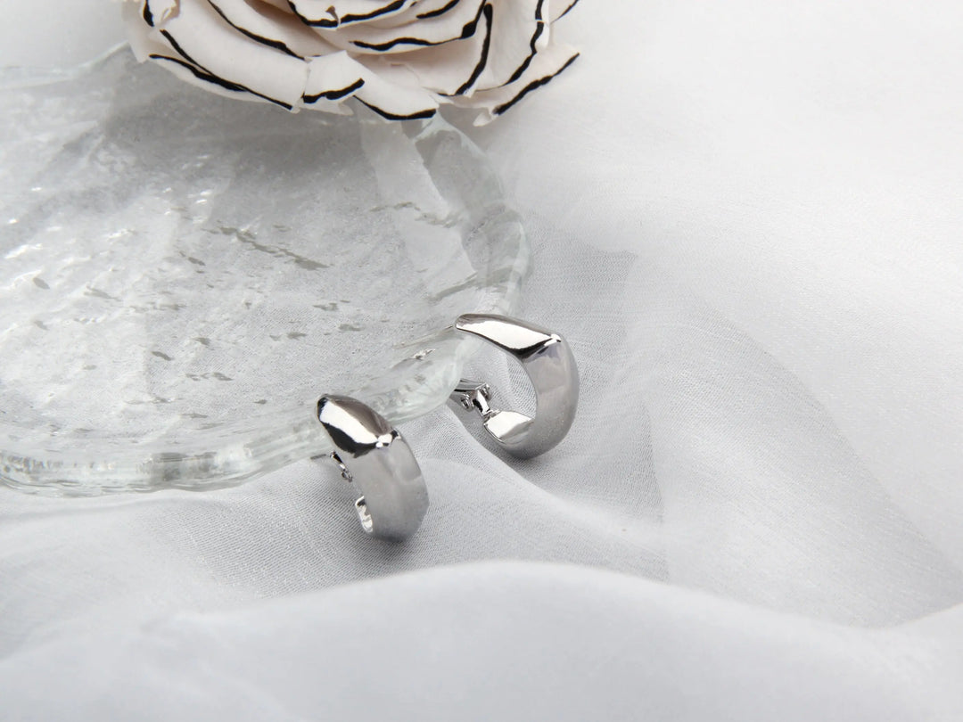 Minimalist Stainless Steel Waterdrop Square Hoop Earrings - Silver