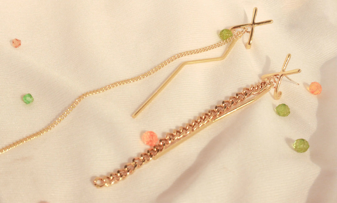 Mis Match Long Drop X Earrings