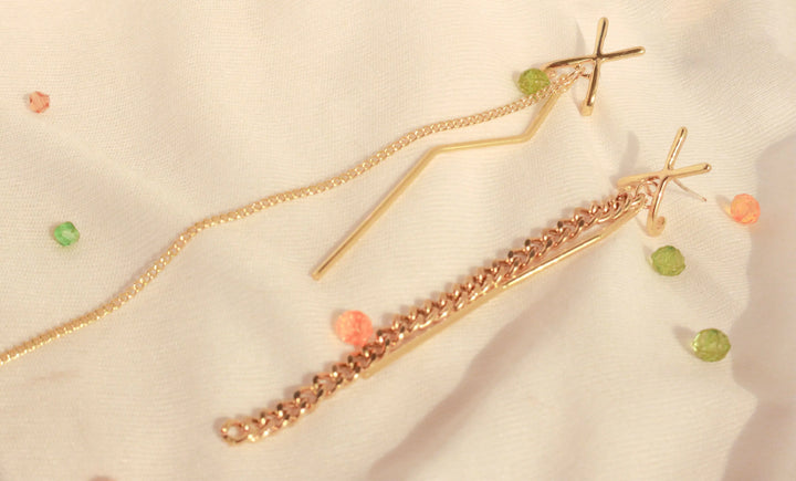 Mis Match Long Drop X Earrings