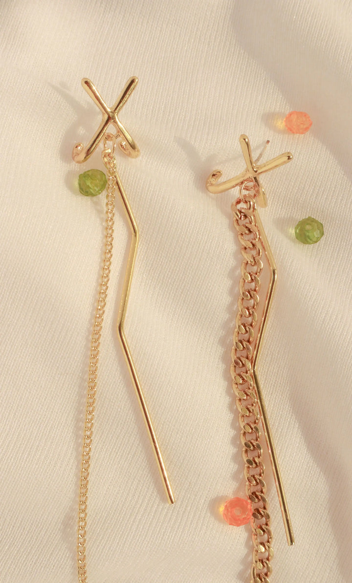 Mis Match Long Drop X Earrings