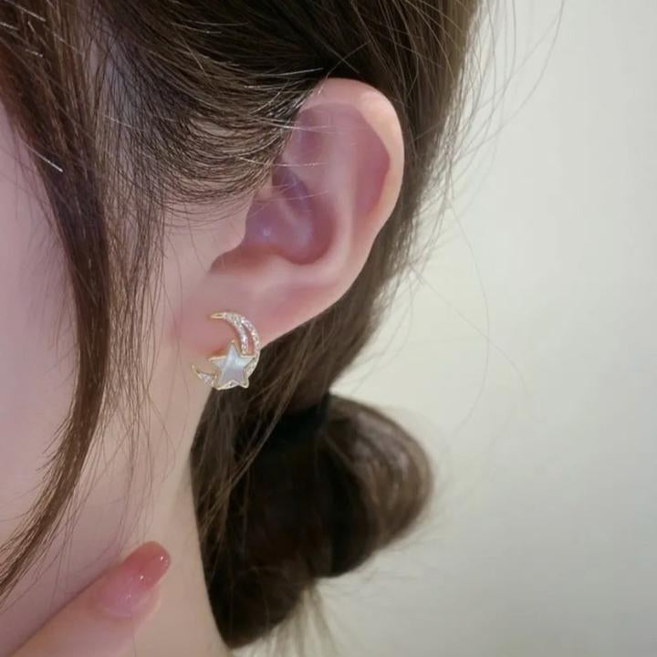Moon and Star Stud Earrings