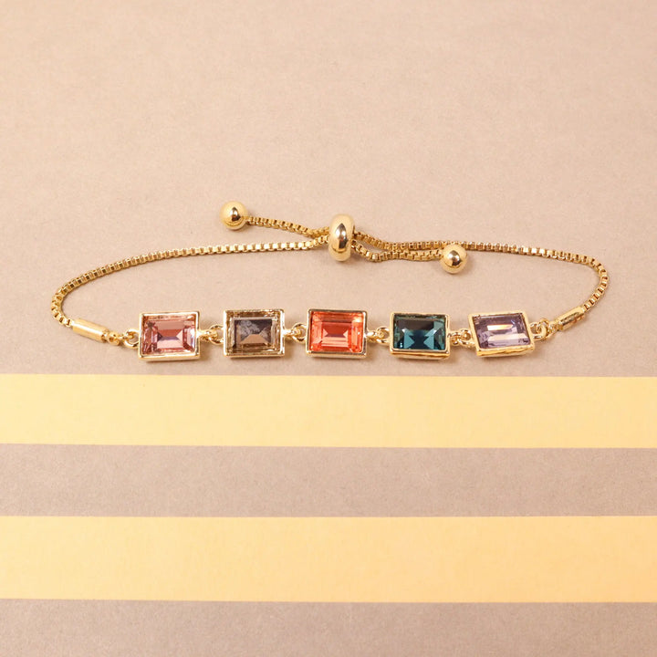 Multi Colour Glass Crystal Bracelet - Gold