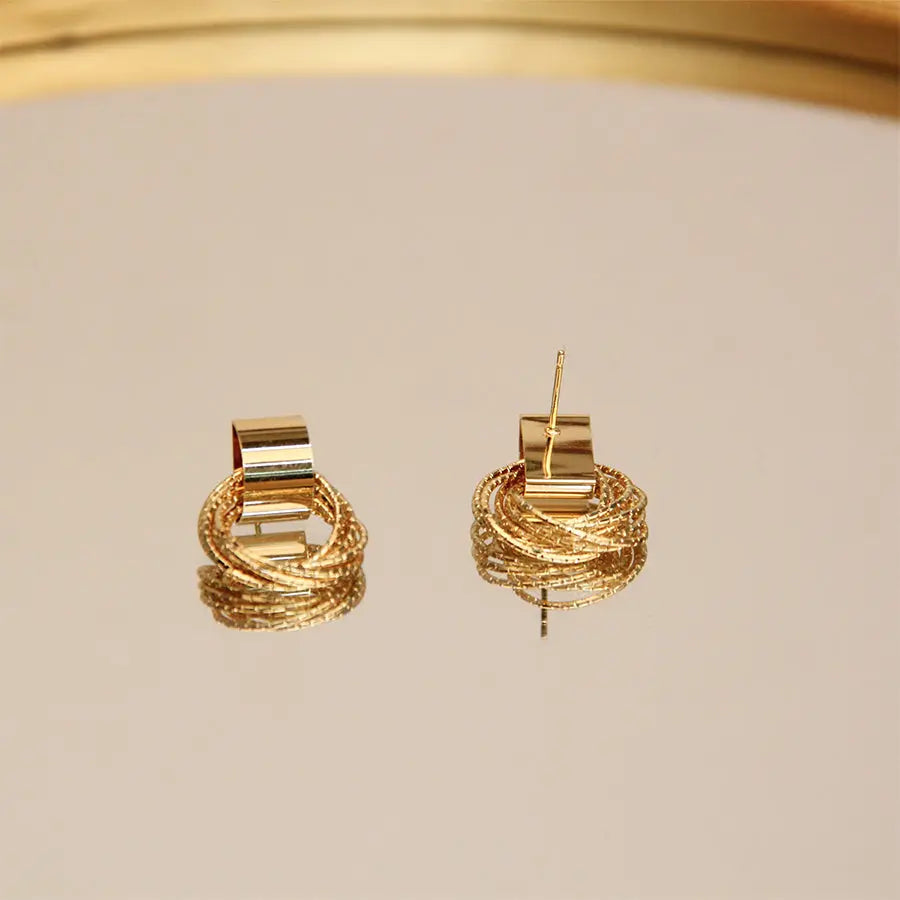 Multi Circle Ring Dangle Gold Stud Earrings