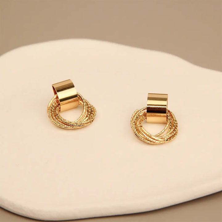 Multi Circle Ring Dangle Gold Stud Earrings