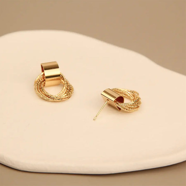 Multi Circle Ring Dangle Gold Stud Earrings