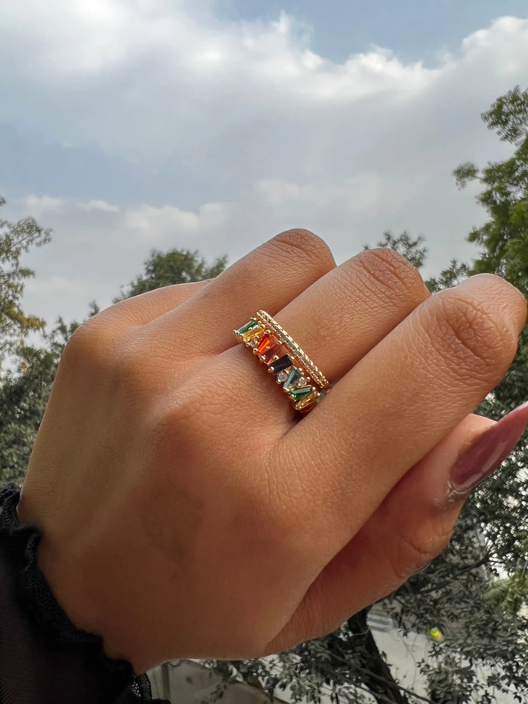 Multicolor stacked Illusion Gold Ring