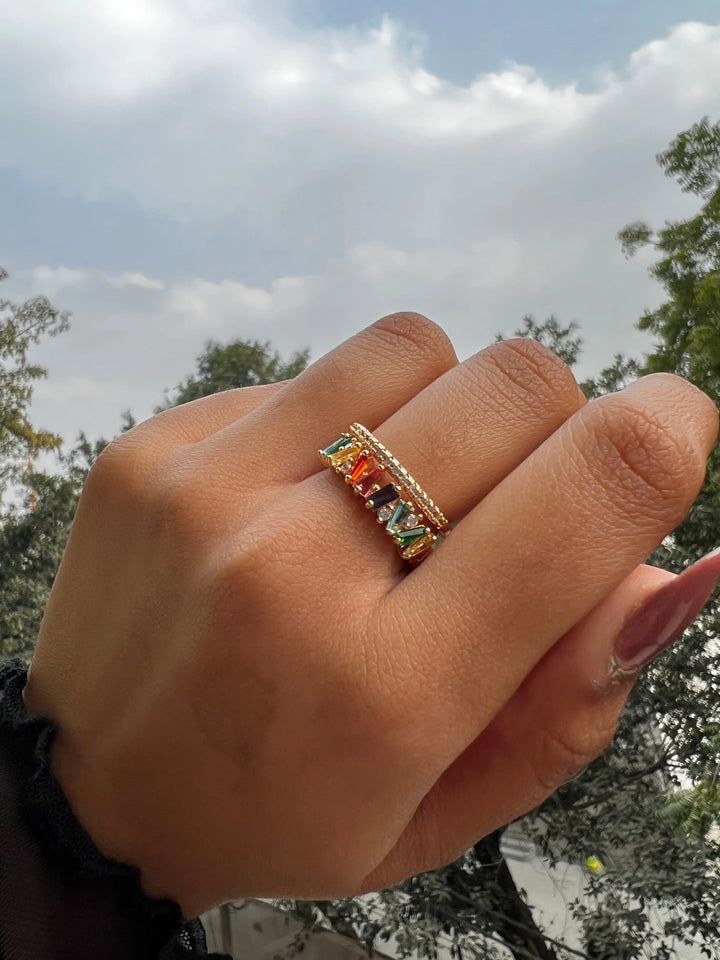 Multicolor stacked Illusion Gold Ring
