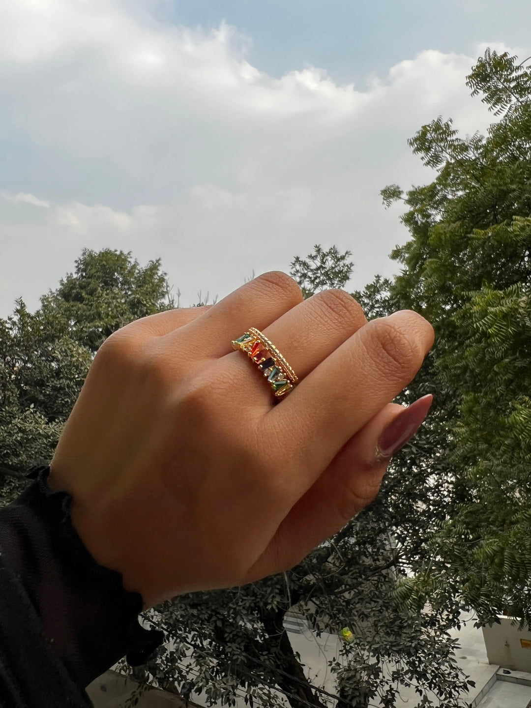 Multicolor stacked Illusion Gold Ring
