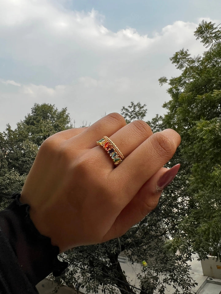 Multicolor stacked Illusion Gold Ring