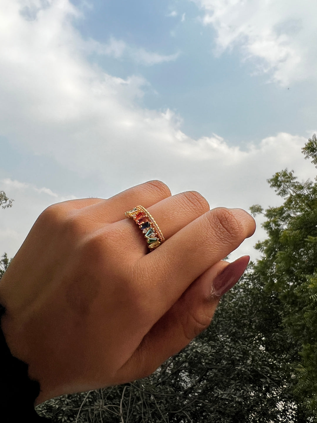Multicolor stacked Illusion Gold Ring