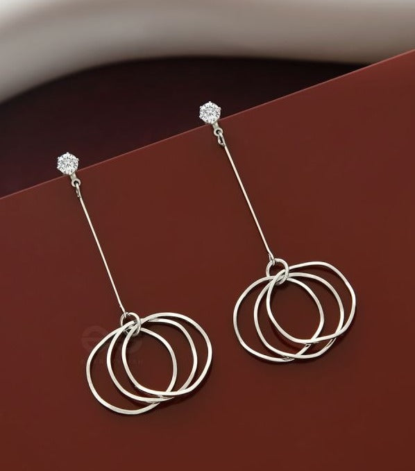 Multilayer Round Circle Textured Dangling Tassel Drop Earrings - Silver
