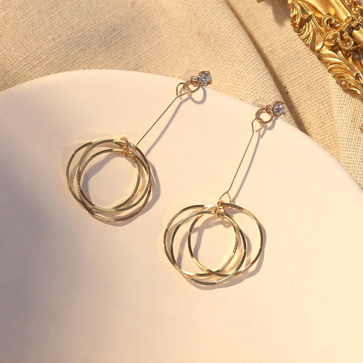 Multilayer Round Circle Textured Dangling Tassel Drop Earrings