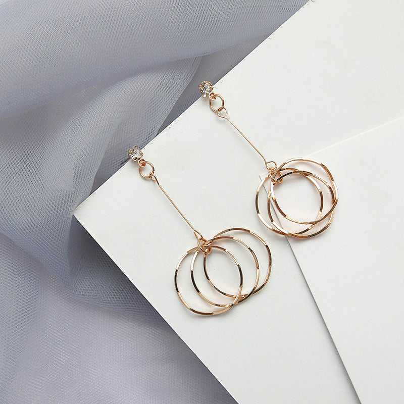 Multilayer Round Circle Textured Dangling Tassel Drop Earrings