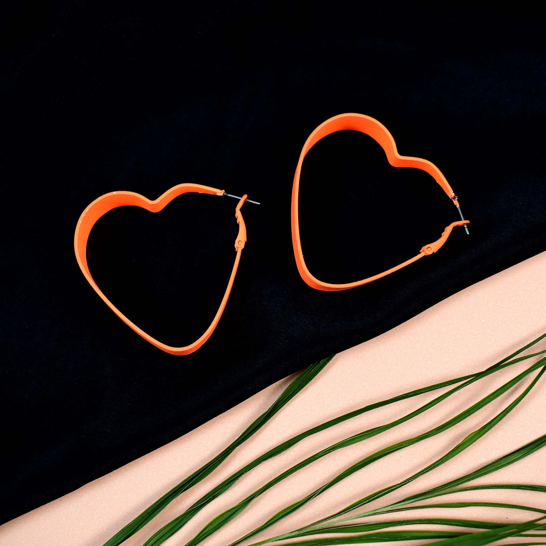 Neon Orange Heart Exaggerated Big Hoop Earrings