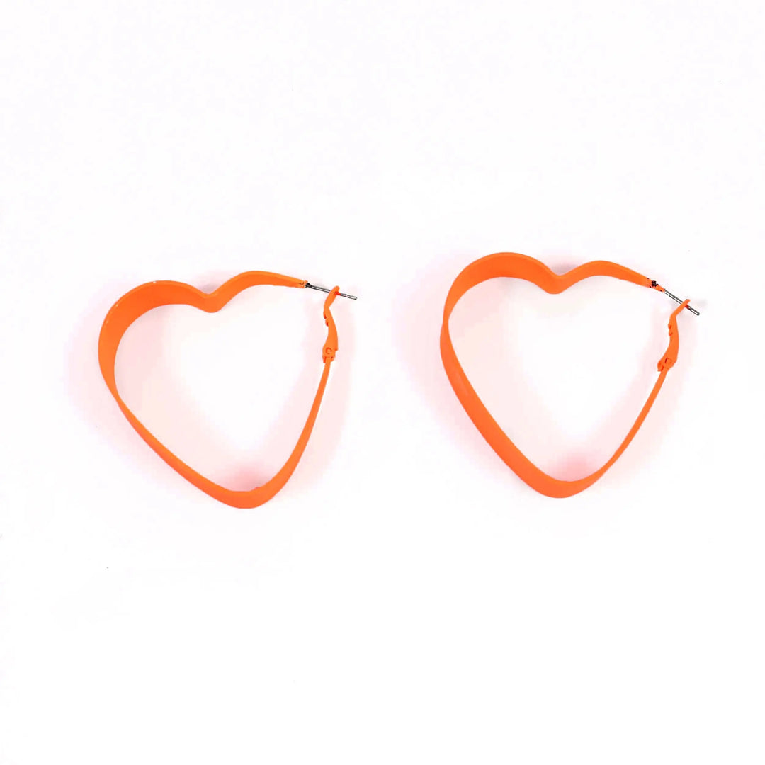 Neon Orange Heart Exaggerated Big Hoop Earrings