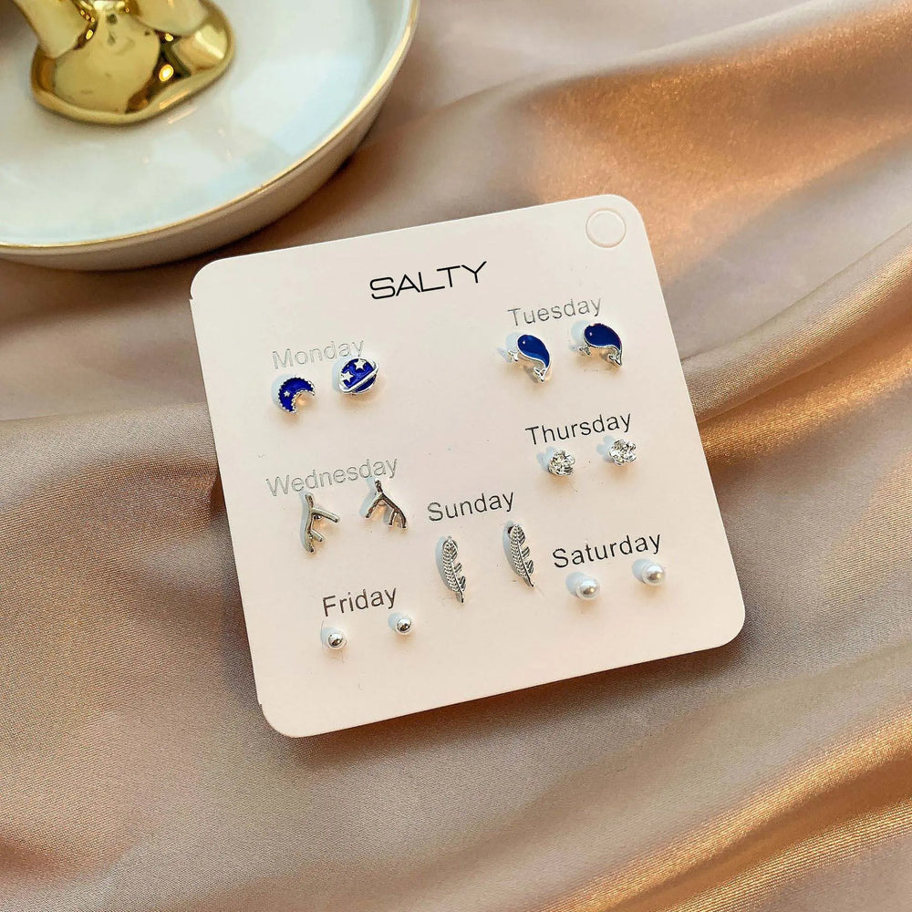 "Ocean" Weekly 7 Stud Earrings Set