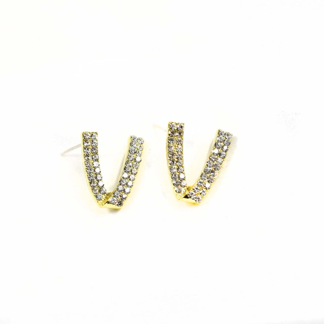 Peace Zirconia Studded Curved V Stud Earrings