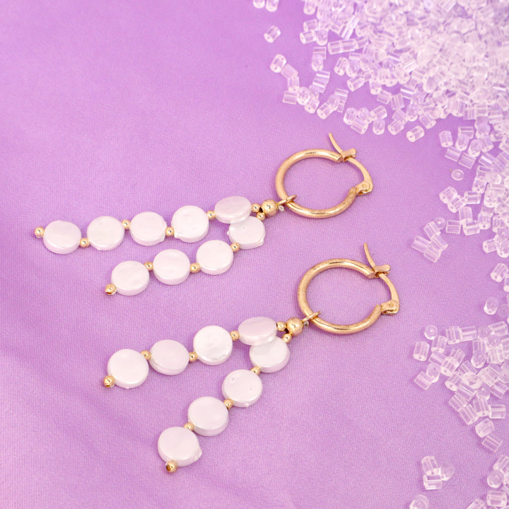 Pretty Pearl Tassel Huggie Earrings