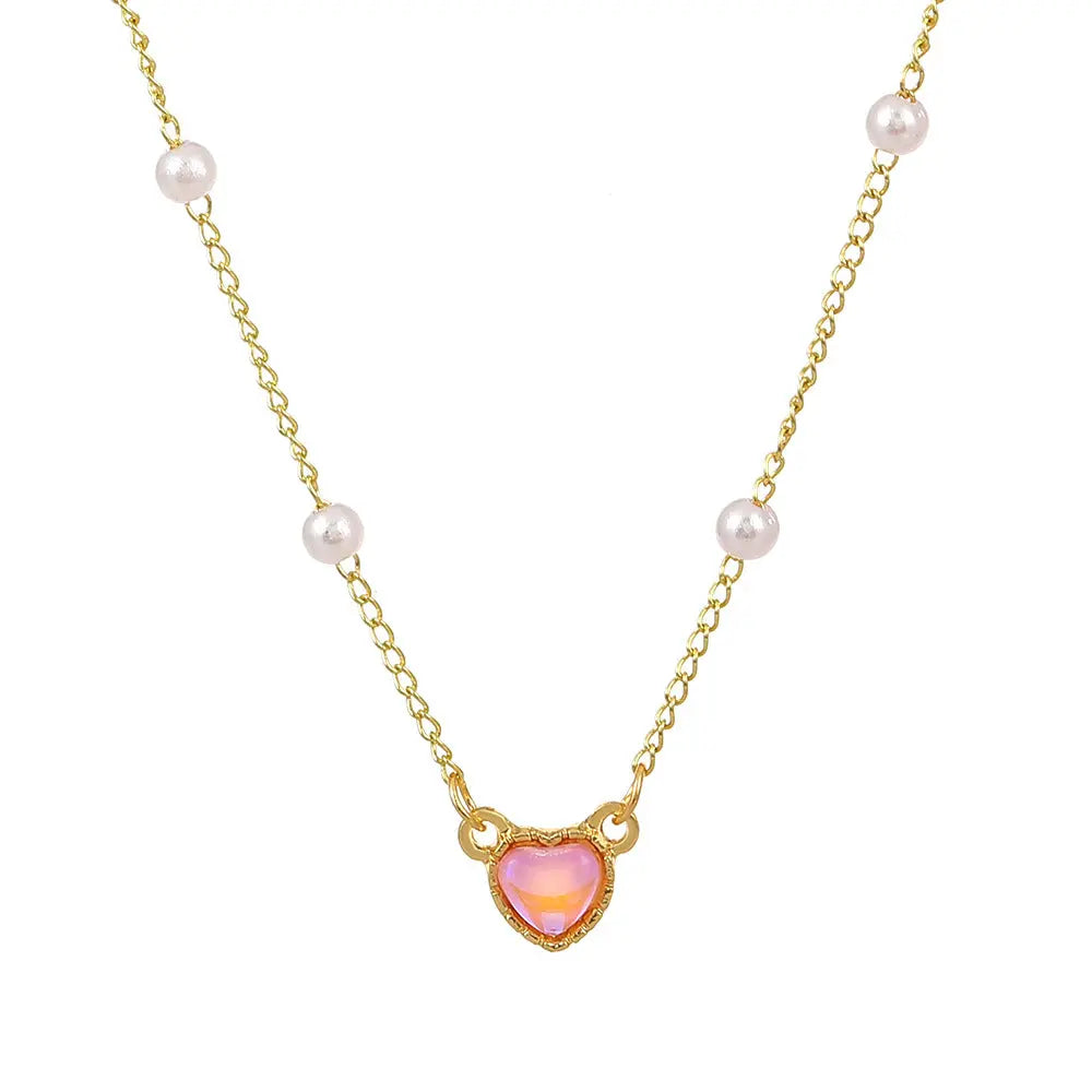 Pretty Pink Heart And Pearl Necklace