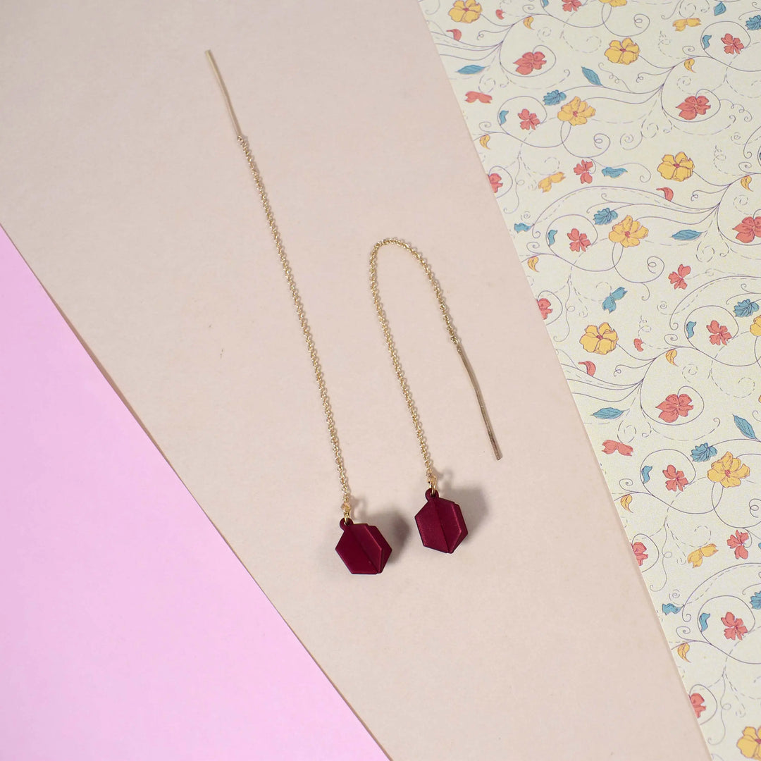 Prism Threader Pull-out Drop Earrings - Burgundy