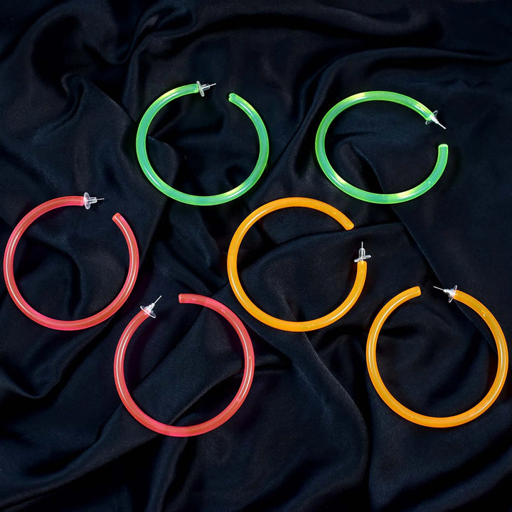 Punk Fluorescent Acrylic Party Glow-in-the-dark Hoop Earrings - Set of 3