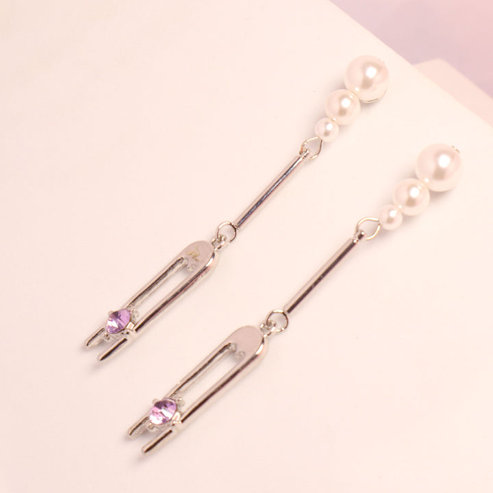 Purple Stone Fork Drop Earrings