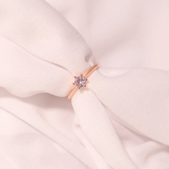 Banded crystal rose-gold ring