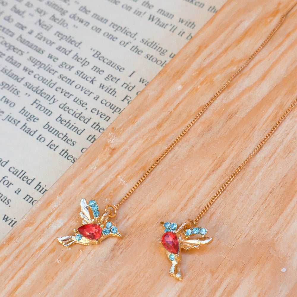 Red Bird Threader Earrings