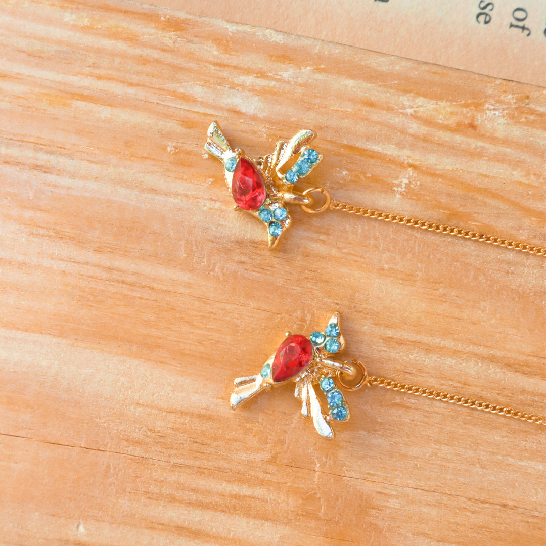 Red Bird Threader Earrings