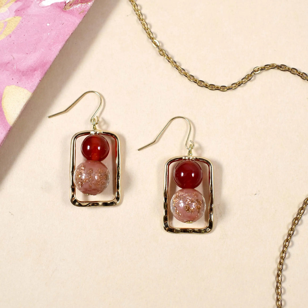 Red Transfer Stone Gold Lined Earrings