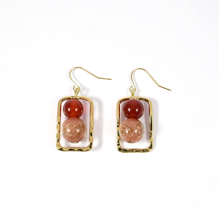 Red Transfer Stone Gold Lined Earrings