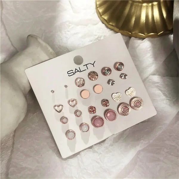 Set of 12 Bombshell Pink Everyday Minimalist Stud Earrings