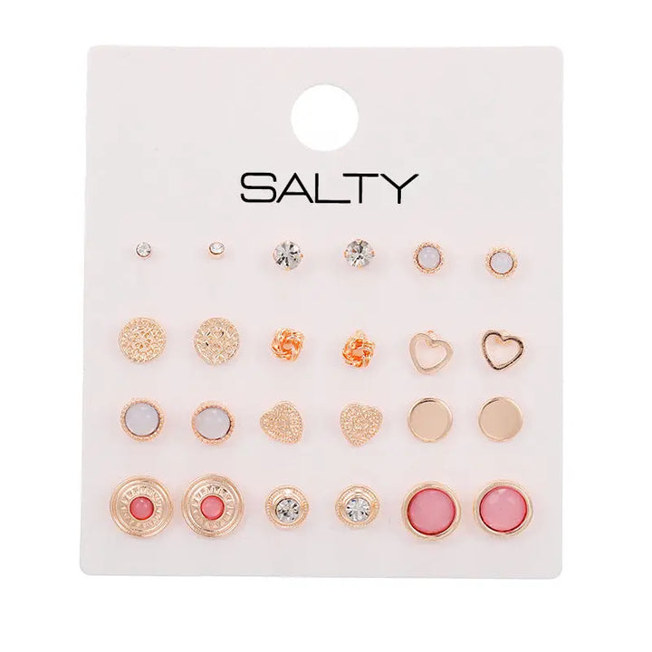 Set of 12 Bombshell Pink Everyday Minimalist Stud Earrings