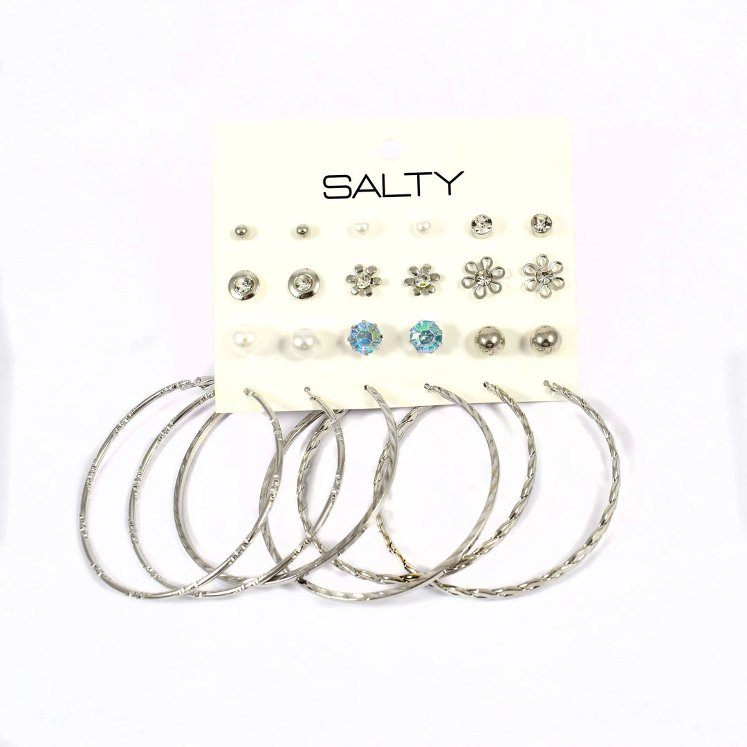 Set of 12 Trendy Everyday Studs and Hoops - Silver