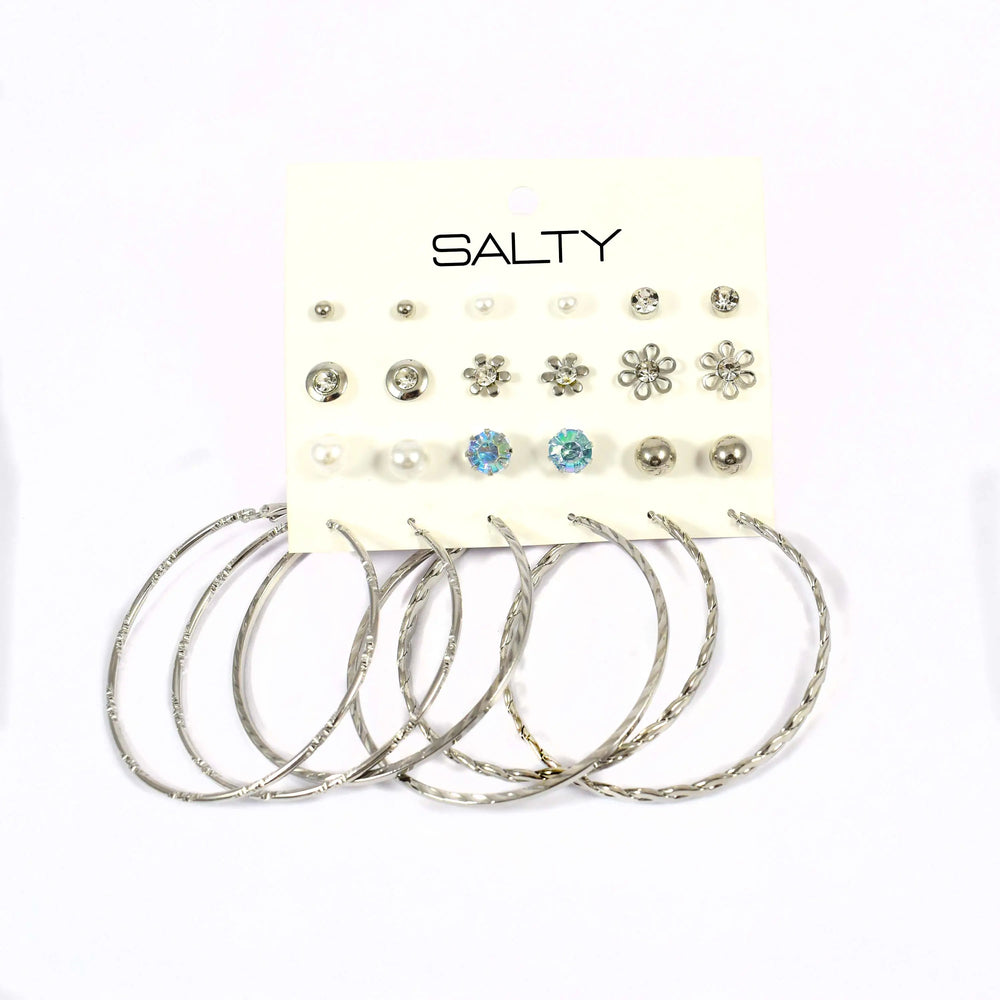 Set of 12 Trendy Everyday Studs and Hoops - Silver