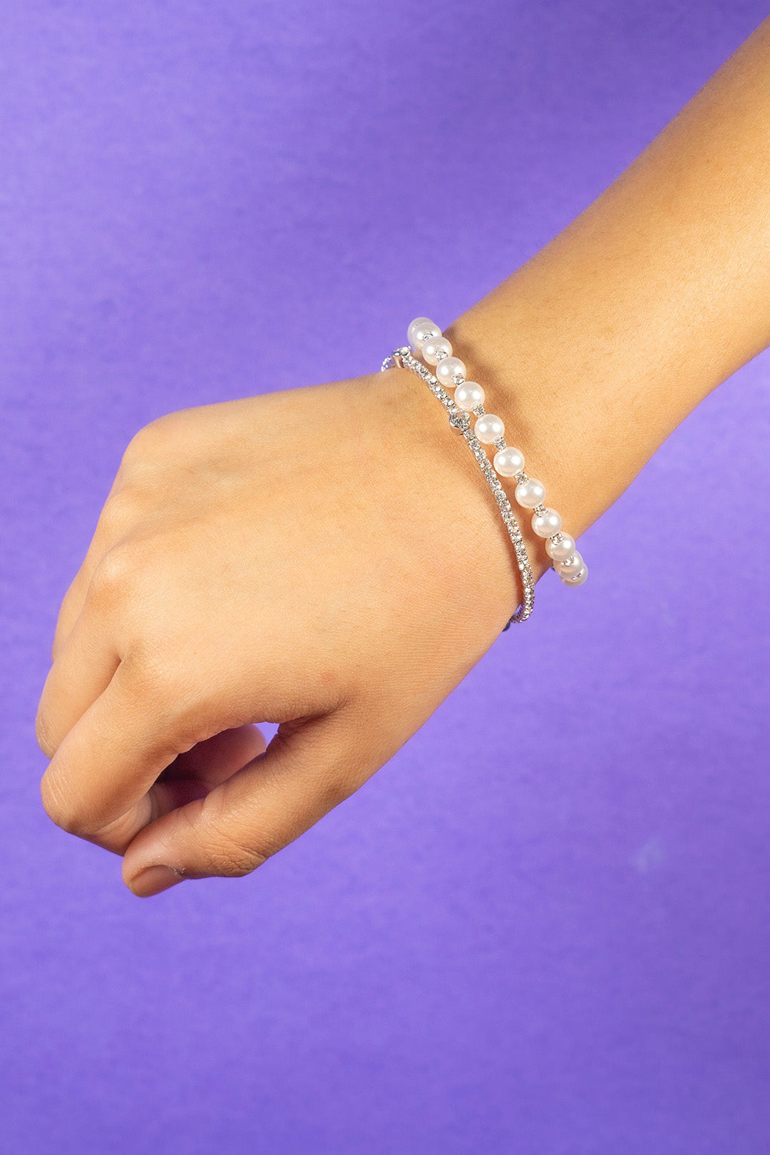 Set Of 2 Pearls And Zircon Bracelet