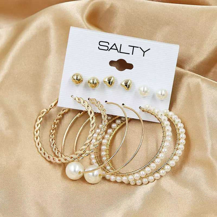 Set of 6 Big Pearl Round Hoops and Studs