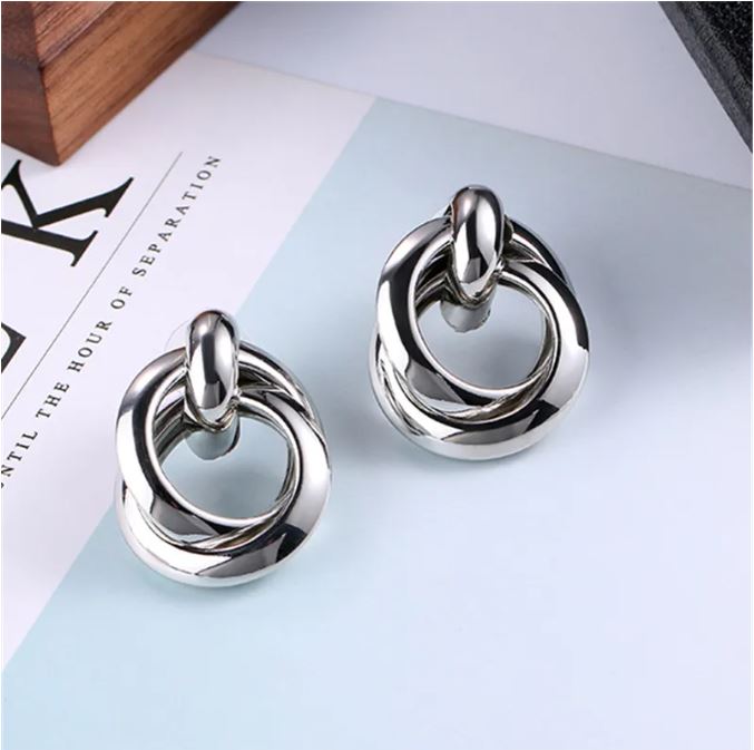 Silver Double Twist Loop Hoop Earrings