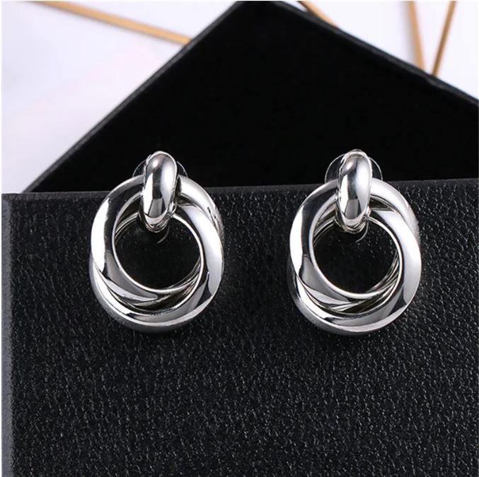 Silver Double Twist Loop Hoop Earrings