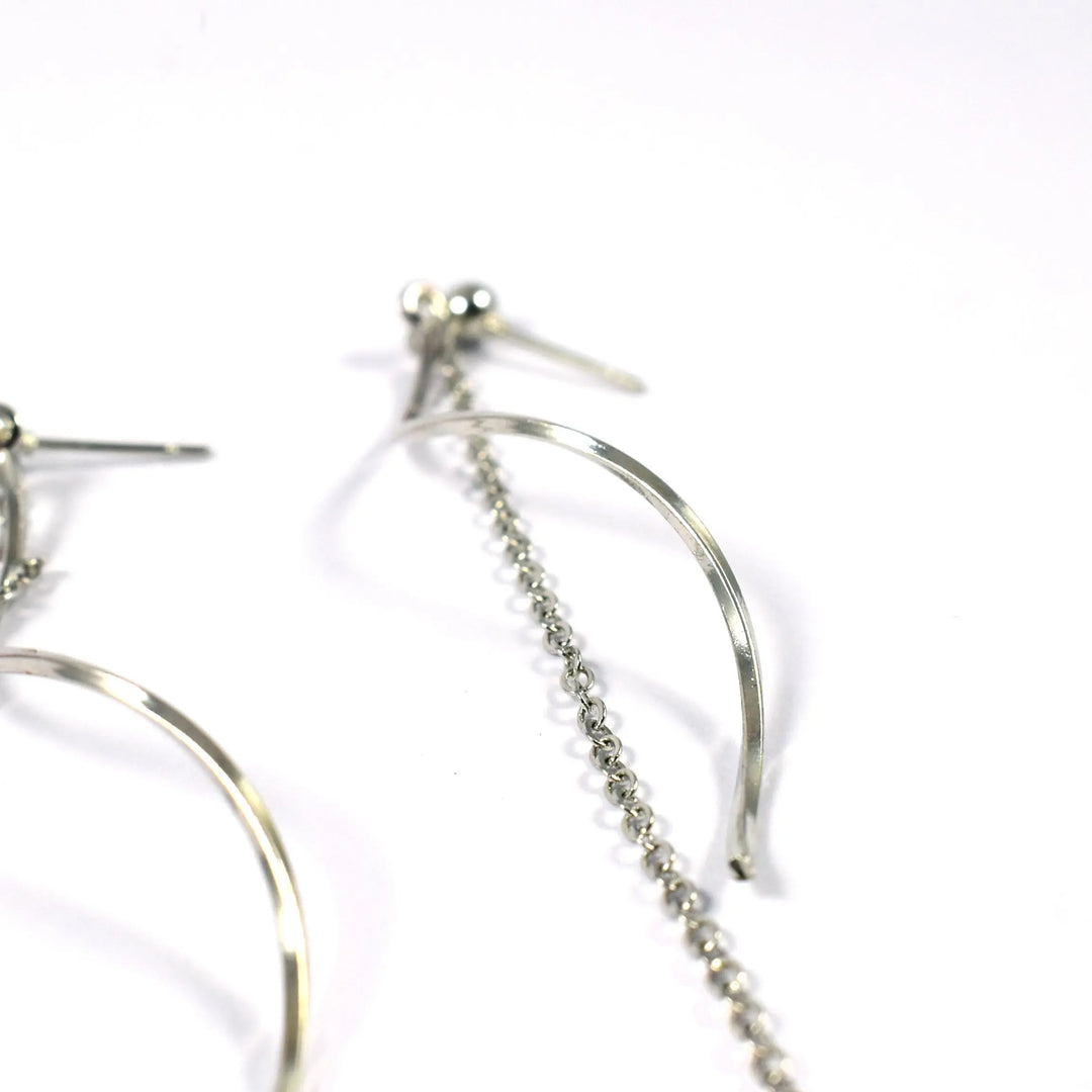 Silver Simple Wave Tassel Zircon Line Threader Earrings