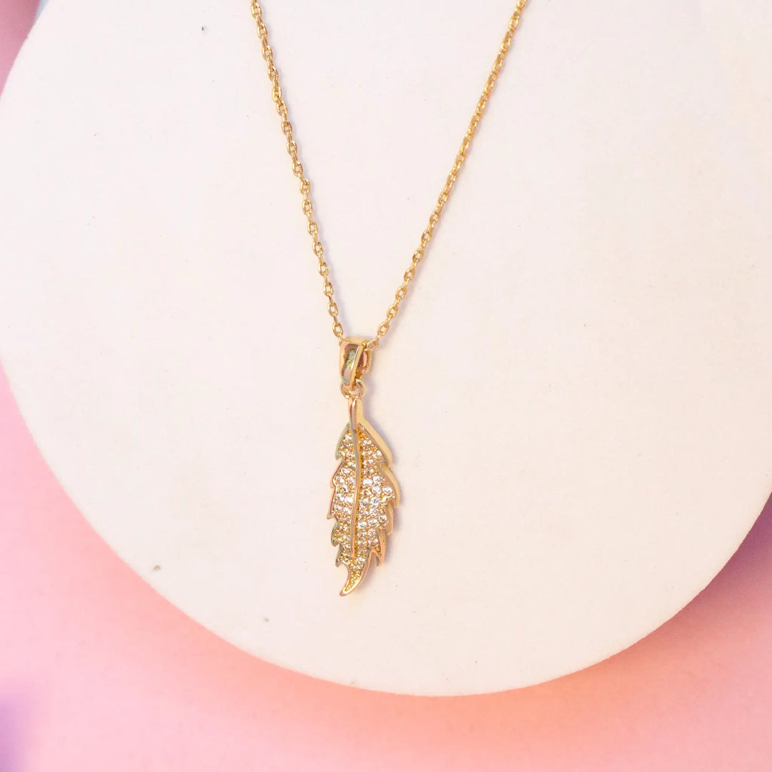 Small Leaf Crystal Necklace - Gold