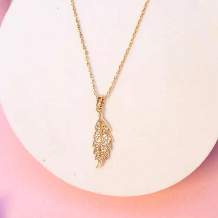 Small Leaf Crystal Necklace - Gold