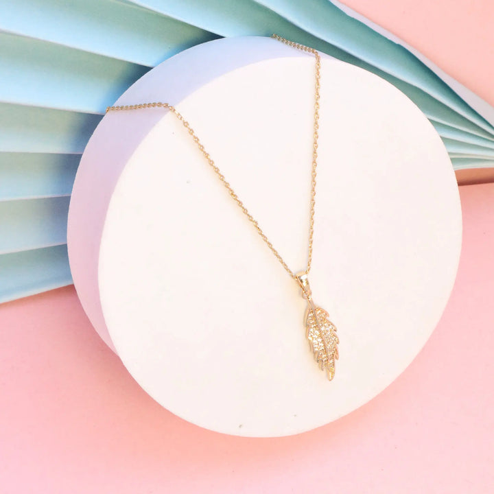 Small Leaf Crystal Necklace - Gold